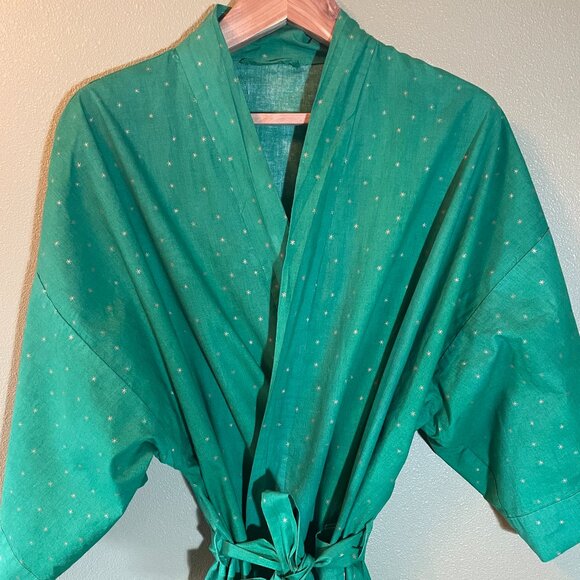Handmade green kimono-style bathrobe - Picture 2 of 9
